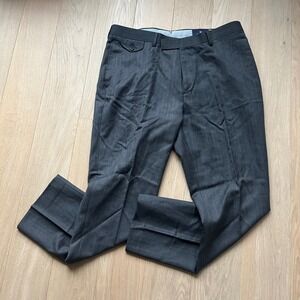 Cremieux Lenox Mens Dress Pants 36x30 Grey Herringbone Wool Flat Front Slacks